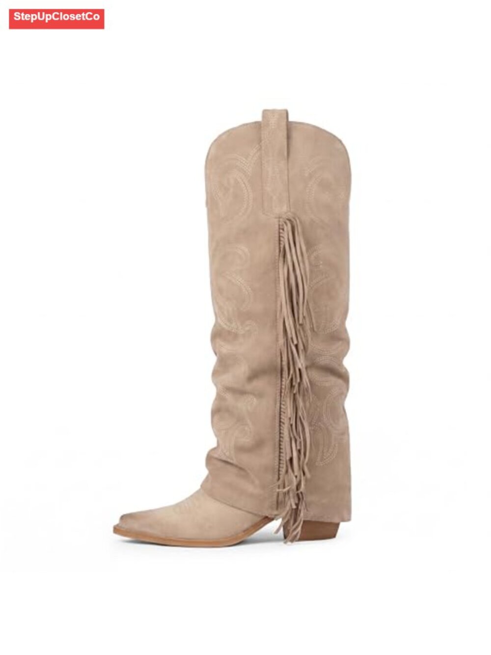 Women's Fold Over Fringe Embroidered Western Cowboy Knee-High Boots
